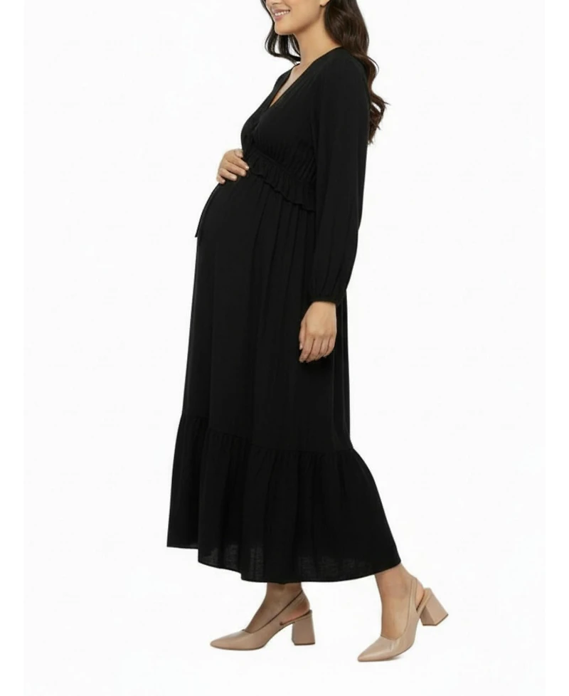 Motherhood Maternity Puff Sleeve Ruffle Midi Dress