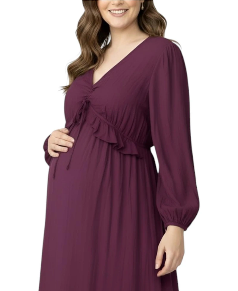 Motherhood Maternity Puff Sleeve Ruffle Midi Dress