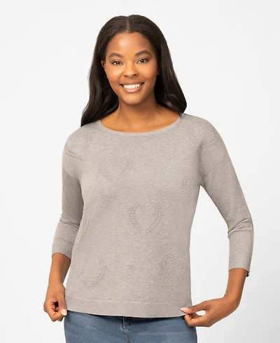 Melissa Paige Petite Heart Textured Hi-Low Boat Neck Sweater