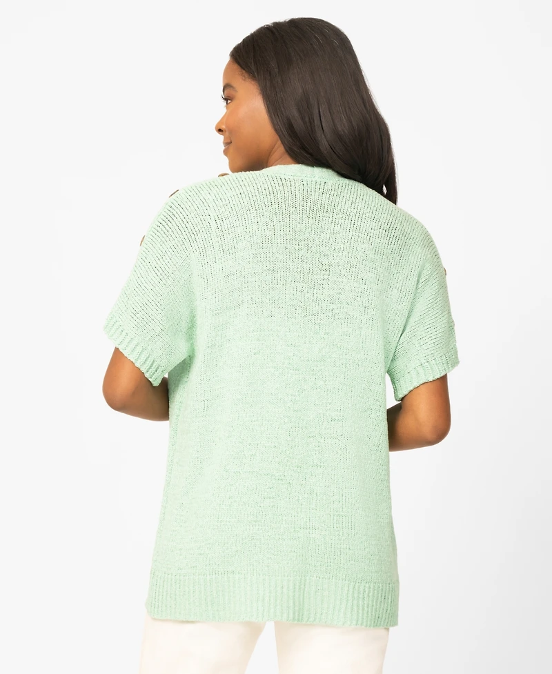 Melissa Paige Petite Button Shoulder Flyaway Cardigan Sweater