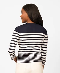 Melissa Paige Petite Mixed Stripe Button Crewneck Cardigan Sweater