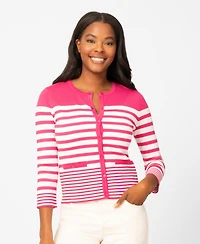 Melissa Paige Petite Mixed Stripe Button Crewneck Cardigan Sweater