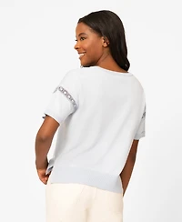 Melissa Paige Women's Lace-Inset Short-Sleeve Sweater