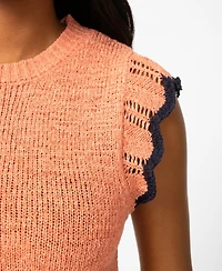 Melissa Paige Women's Scalloped-Sleeve Crewneck Sweater Knit Top