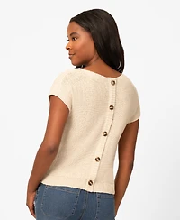 Melissa Paige Women's Button-Back Short-Sleeve Tape-Yarn Sweater