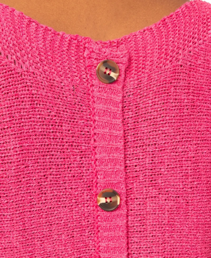 Melissa Paige Women's Button-Back Short-Sleeve Tape-Yarn Sweater