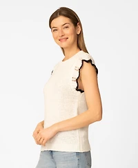 Melissa Paige Women's Scalloped-Sleeve Crewneck Sweater Knit Top