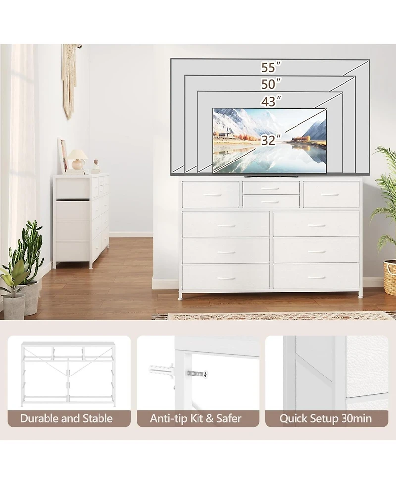 gaomon 10 Drawers Fabric Dressers for Bedroom, Modern Chest of Drawers, 45" Wide Tv Stand