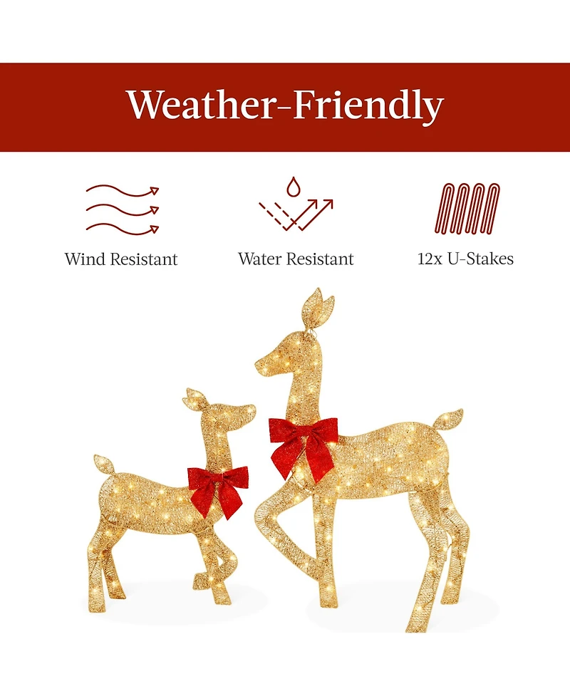 Best Choice Products 4ft 3-Piece Lighted 2D Christmas Deer Set Outdoor Yard Decoration w/ 175 Led Lights, Stakes