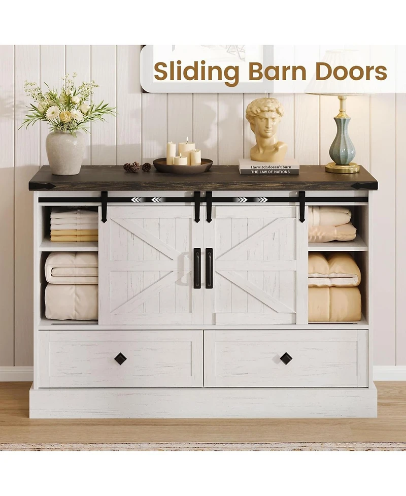 gaomon Farmhouse 4-Drawer Dresser, 45" Wooden Chest with Barn Doors, Rustic Storage Organizer Bedroom Dresser