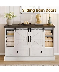 gaomon Farmhouse 4-Drawer Dresser, 45" Wooden Chest with Barn Doors, Rustic Storage Organizer Bedroom Dresser