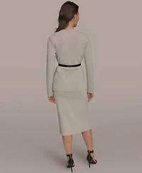 Donna Karan New York Womens Straight Pencil Sweater Skirt 5 Button Belted Blazer