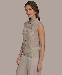 Donna Karan New York Women's Mock Neck Foil Printed Ruched Sweater