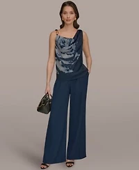 Donna Karan New York Womens Floral A Line Midi Skirt Cami Shoulder Top