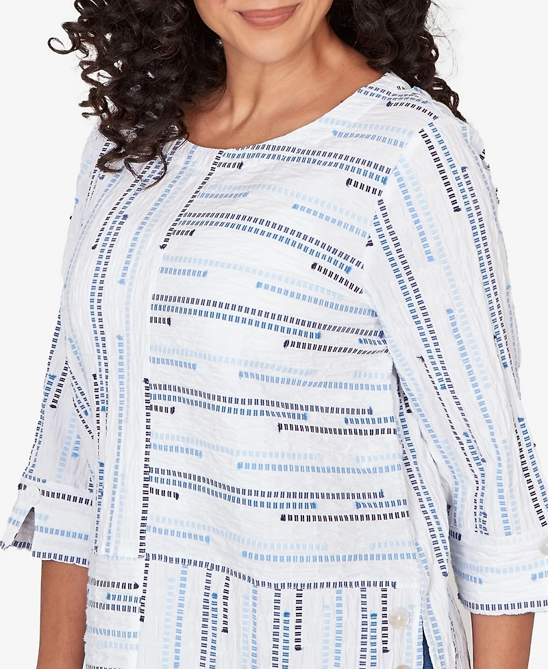 Alfred Dunner Petite Classics Spliced Stripe Crewneck Top