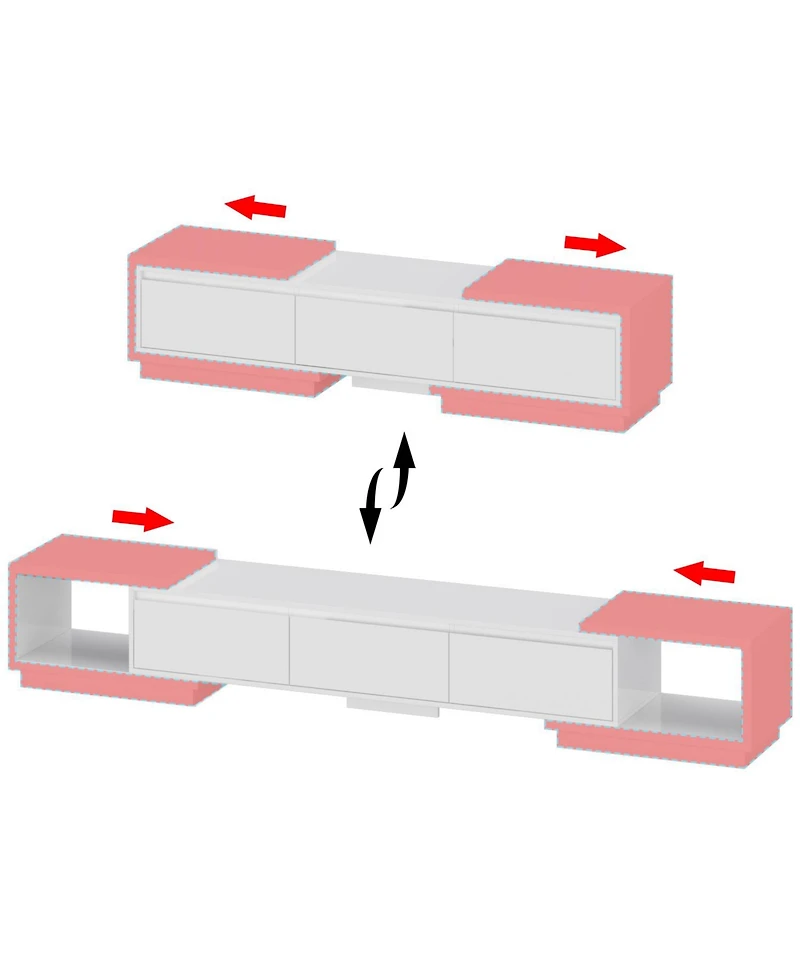 Tv stand with two doors and one drawer, media console with six fixed shelves, entertainment center in white wood