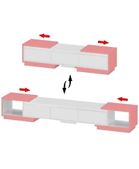 Tv stand with two doors and one drawer, media console with six fixed shelves, entertainment center in white wood