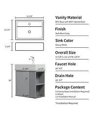 Busdays 21.6" Wall Mounted Vanity with Ceramic Sink & Right Shelf, Grey