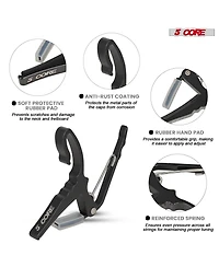 5 Core Guitar Capo Pair Quick Change Acoustic Electric String Clip Banjo Mandolin Or Ukulele Black