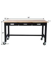 Streamdale Furniture 60 Workbench with drawer, bamboo top & wheels for garage or office"