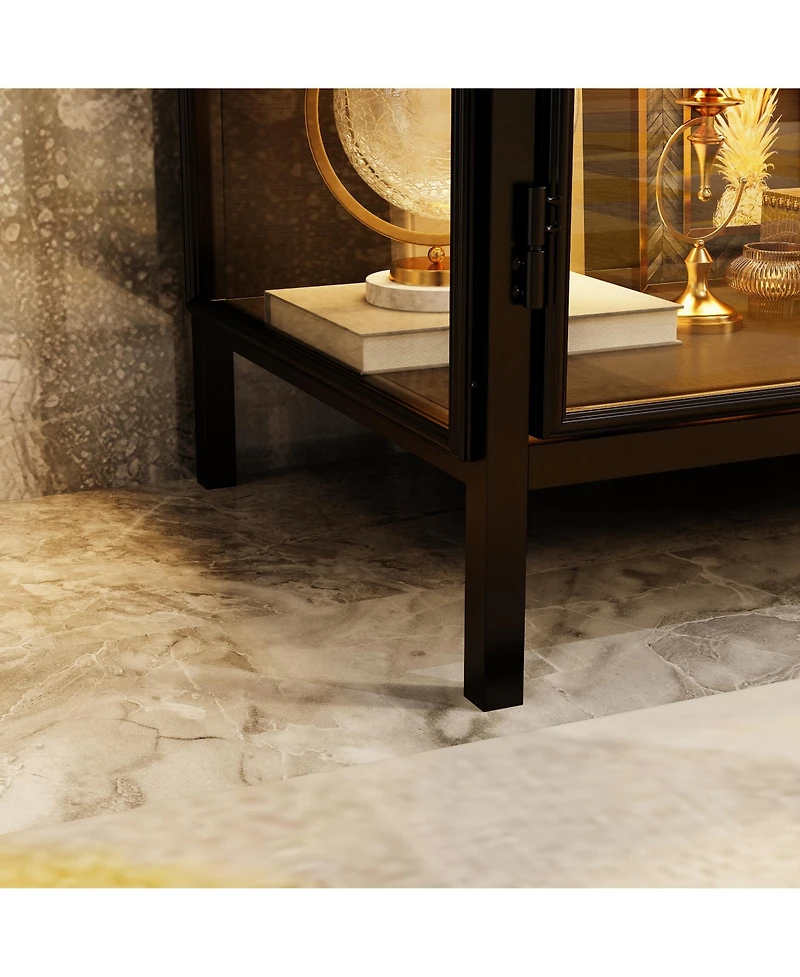 Homsee High quality black iron frame, 4-door iron mesh steel wood cabinet, storage cabinet, pantry