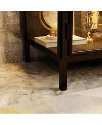 Homsee High quality black iron frame, 4-door iron mesh steel wood cabinet, storage cabinet, pantry