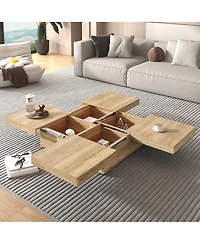 Streamdale Furniture Square Veneer Coffee Table Sliding Top with Storage Natural Wood Grain 39.4"