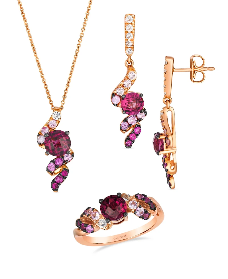 Le Vian Rhodolite (1.10 ct. t.w.), Pink Sapphire (0.36 ct. t.w.) and White Sapphire (0.08 ct. t.w.) Ombre Ring in 14k Strawberry Gold