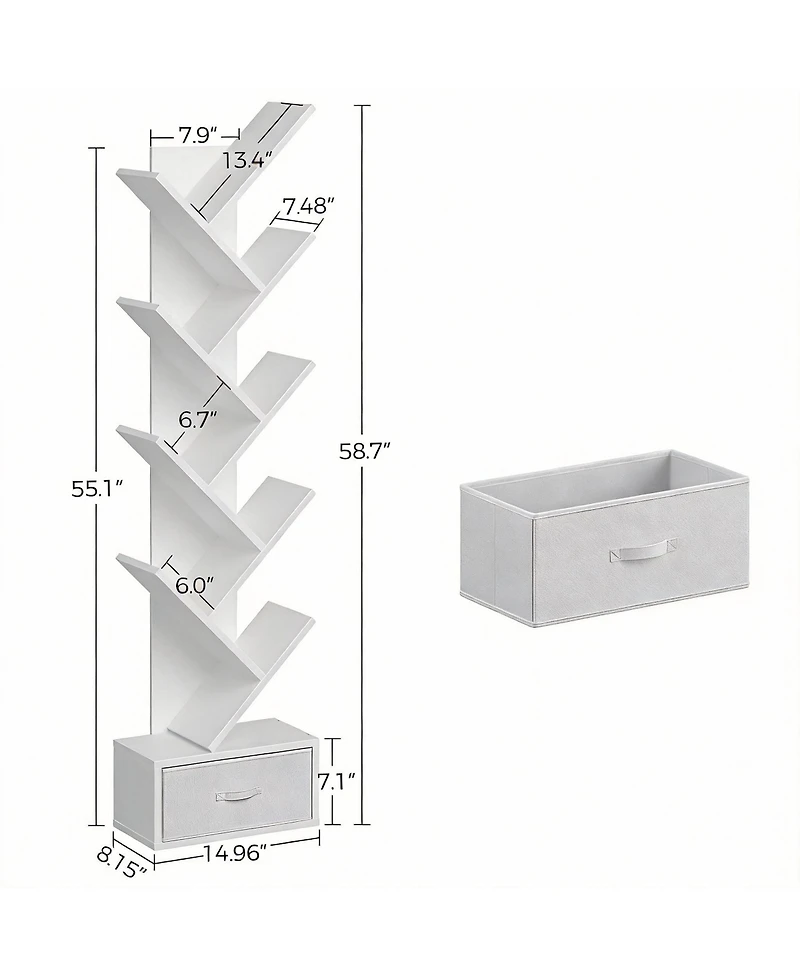 Yigii Vintage Tree-Shaped Bookshelf with 7-9 Shelves & Drawer for Books, CDs, Movies