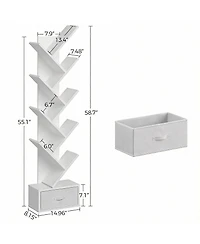 Yigii Vintage Tree-Shaped Bookshelf with 7-9 Shelves & Drawer for Books, CDs, Movies