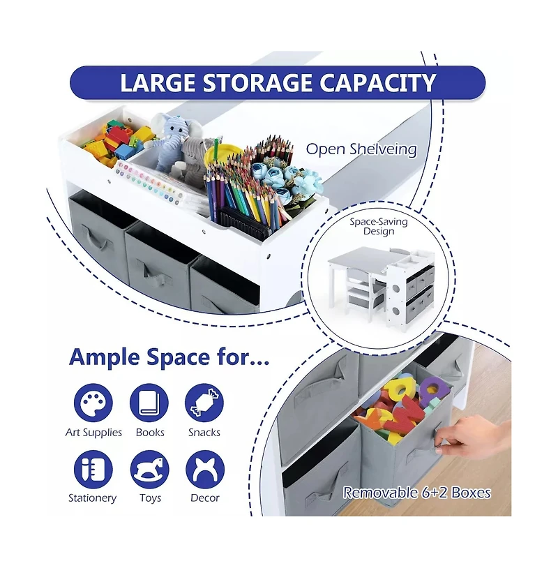 Kinder King 3-in-1 Kids Table and 2 Chairs Set with Storage, Removable Top Chalkboard for Art, Crafts, Reading