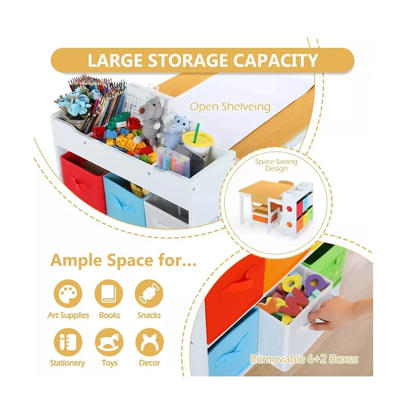 Kinder King 3-in-1 Kids Table and 2 Chairs Set with Storage, Removable Top and Chalkboard for Art, Crafts, and Reading