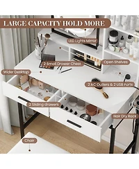 Gaomon Black 2-Drawer Lighted Vanity Set, Versatile Makeup Desk for Bedroom & Dressing Room