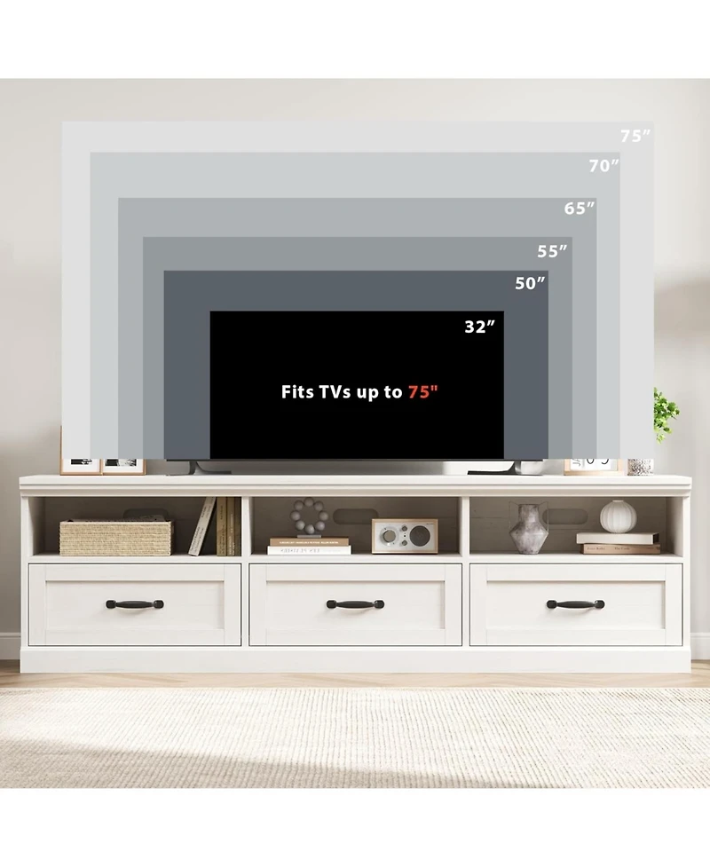 gaomon 70in Tv Stand for TVs up to 80", Mid Century Modern Entertainment Center with Storage Drawer and Open Shelves