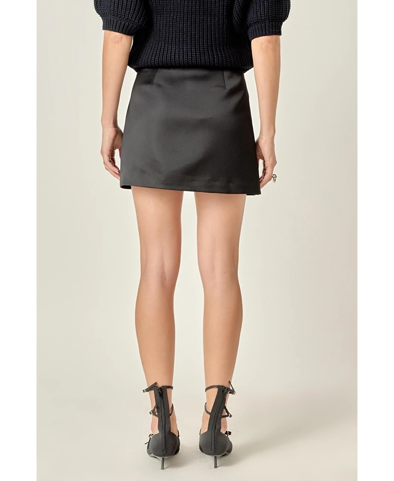 English Factory Women's Heart Detailed Satin Skirt