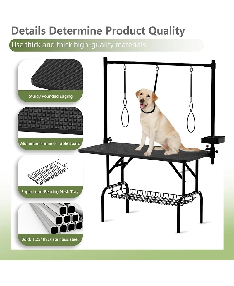 Aostirmotor 47" Professional Dog Grooming Table, X-Lift Foldable Adjustable Height with Nooses & Tool Organizer,Black
