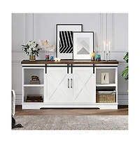 gaomon Farmhouse Tv Stand, Entertainment Center for 65 Inch Media Console Table, Barn Door Stand with Storage