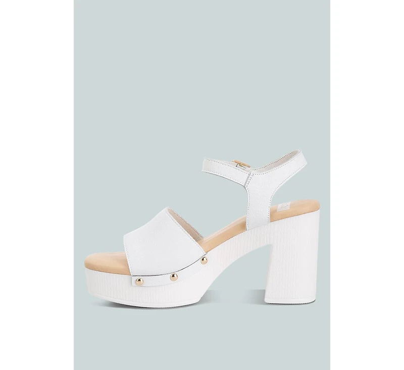 Drew Recycled Leather Block Heel Clogs In White