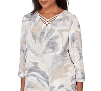 Alfred Dunner Petite Leaf Print Crossover V-Neck Top