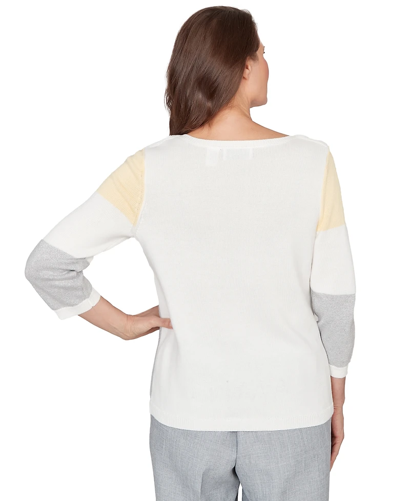 Alfred Dunner Petite Ribbed Jewel Neck Sweater