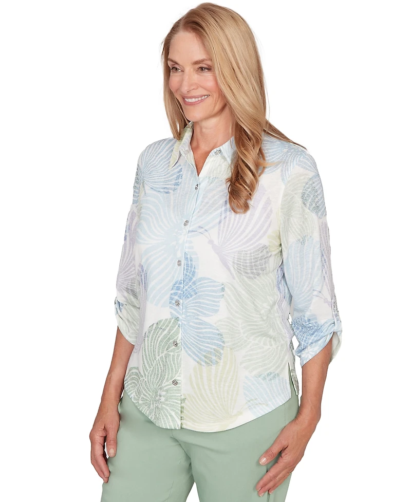 Alfred Dunner Petite Floral Print Button-Down Shirt