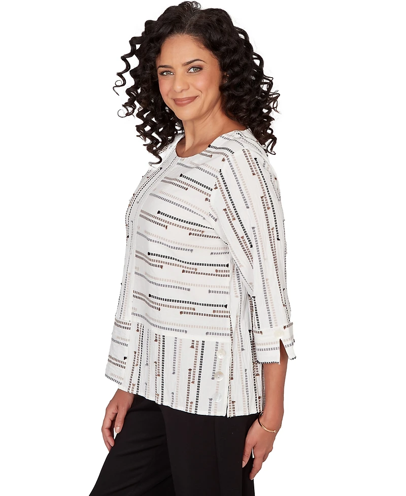 Alfred Dunner Petite Classics Spliced Stripe Crewneck Top