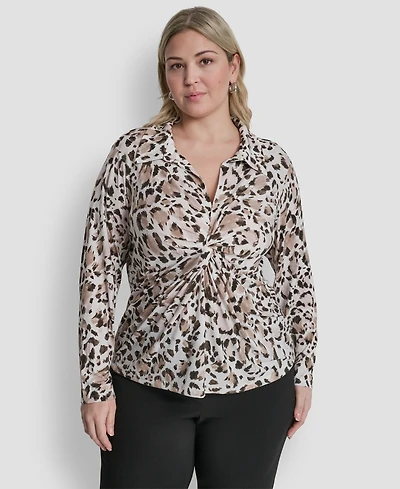 Dkny Plus Collared Long-Sleeve Top