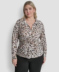 Dkny Plus Collared Long-Sleeve Top