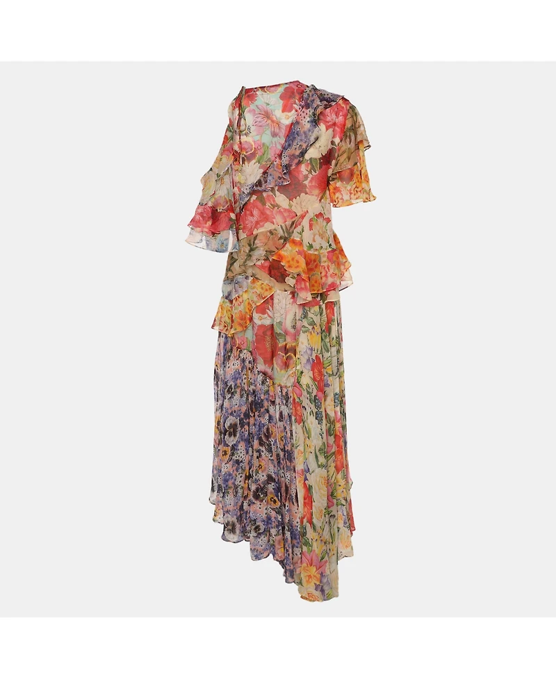 Pre-Owned Zimmermann Women's Multicolor Floral Print Chiffon Wonderland Flounce Midi Dress
