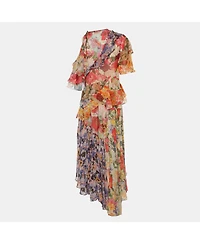 Pre-Owned Zimmermann Women's Multicolor Floral Print Chiffon Wonderland Flounce Midi Dress