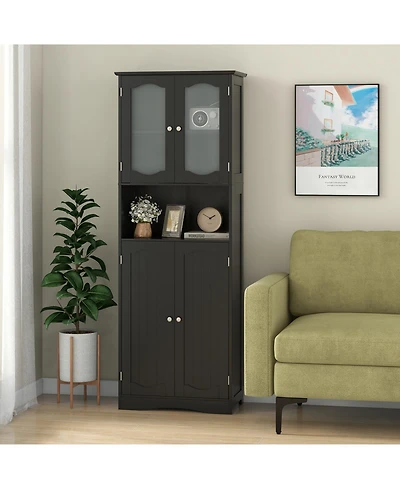 sumyeg 64.5 Inch Tall Bathroom Storage Cabinet with Frosted Glass Doors and Shelves