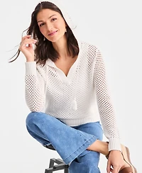 Style & Co Women's Open-Knit V-Neck Hoodie Sweater, Macy's Exclusive