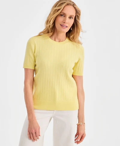 Style & Co Women's Ribbed Crewneck Short-Sleeve Sweater, Macy's Exclusive