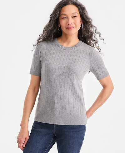 Style & Co Women's Ribbed Crewneck Short-Sleeve Sweater, Macy's Exclusive